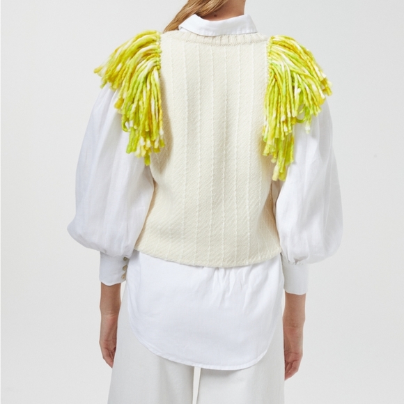 Lake Merino Wool Vest - Natural with Lime Fringes - Picture 2 of 4